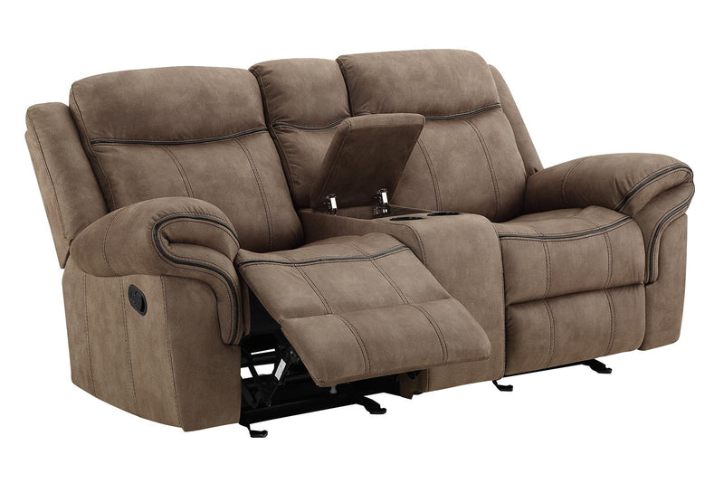 New Classic Furniture Harley Glider Console Loveseat with Dual Recliners in Light Brown