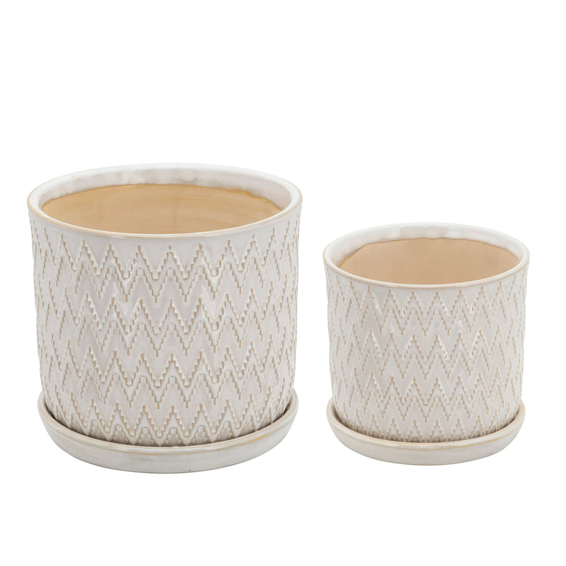 S/2 Chevron Planter 6/8"  W/ Saucer, Beige image