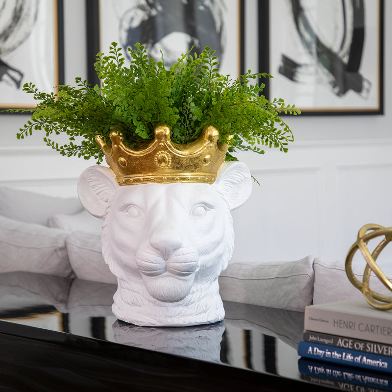 Resin 16" Lioness W/ Crown, White image